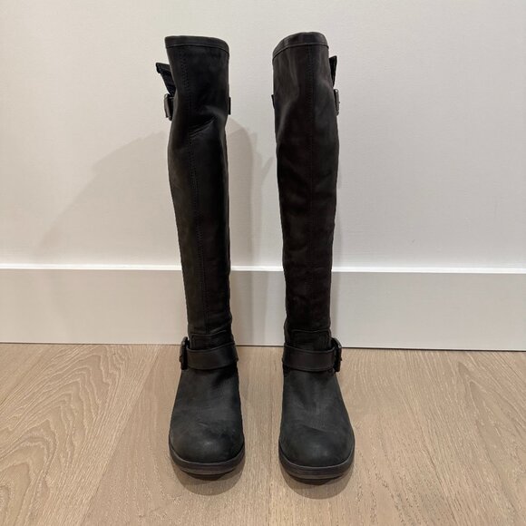 Steve Madden Knee High Black Leather Moto Boots sz 8 - Picture 1 of 9